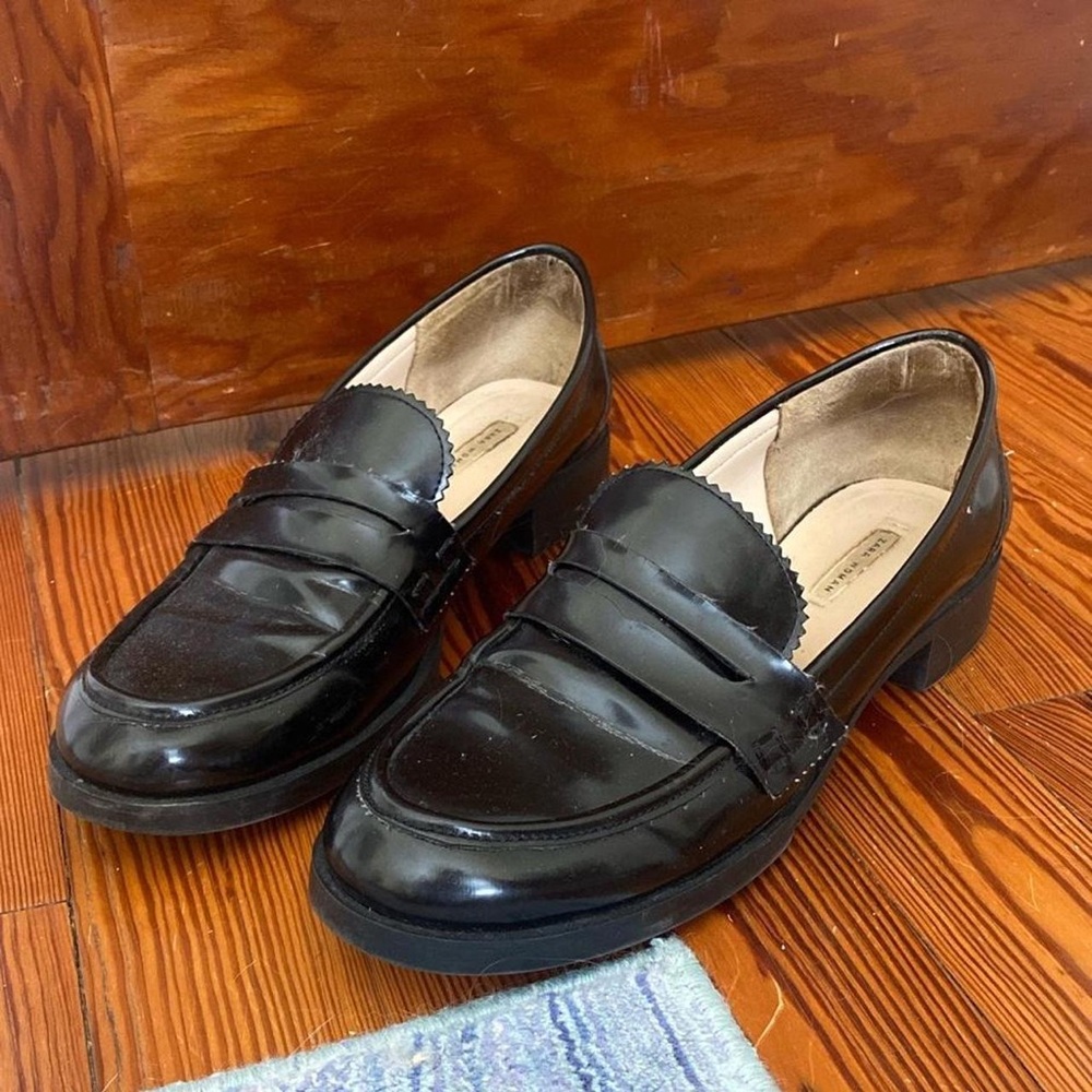 Scalloped Black Patent Leather Zara Loafers